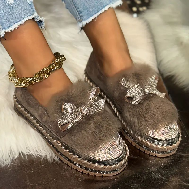 Crystal Bow Comfy Loafers – Sparkle & Support