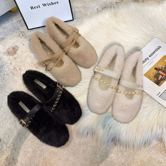 Chic Mary Jane Fur Flats