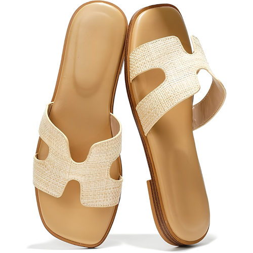 Tessa Raffia Slide Sandals – Pure Memory Foam Comfort, All Day