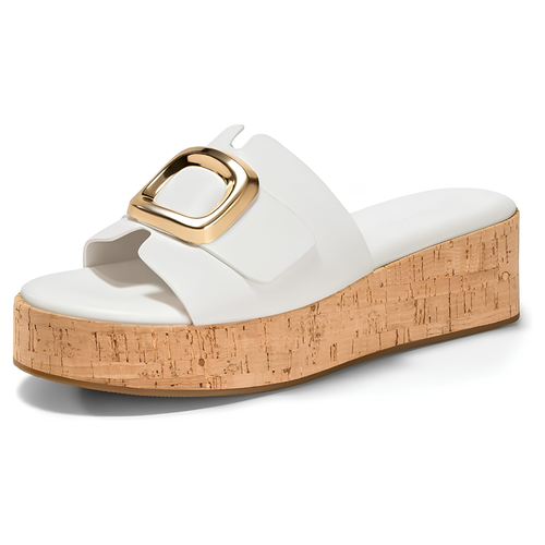 Amalfi Gold-Buckle Cork Platform Slides – Luxe Lift, Cloud-Soft Steps