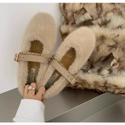 Chic Mary Jane Fur Flats